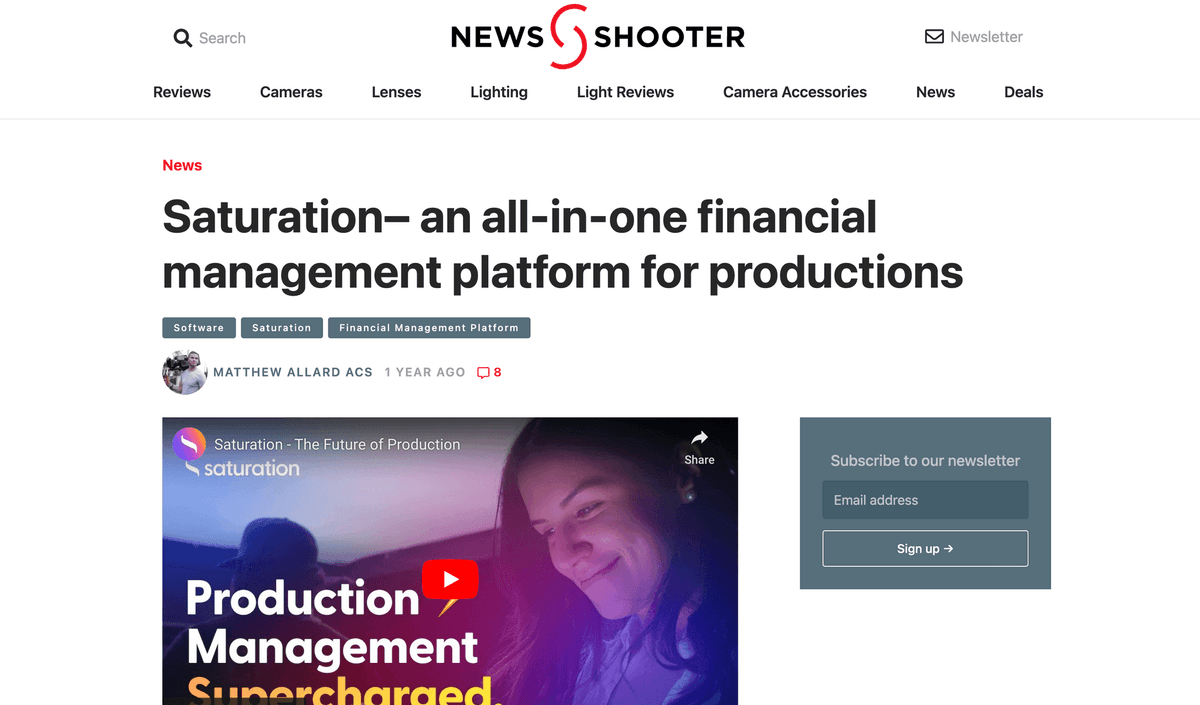 News Shooter article about Saturation film budgeting software