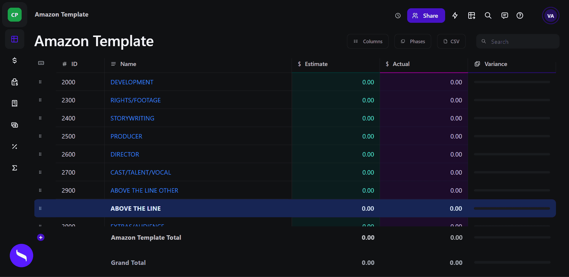 amazon original budget template